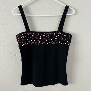 Belldini Knit Tank Top Size L Black Floral Ribbon Rosettes 90s Y2K Vintage Roses
